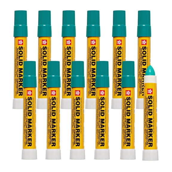 Sakura Solid Paint Markers with Twist Up Tip - Low Temperature Permanent Marker Pens - Window, Wood, & Glass Marker - Green Paint - 12 Pack
