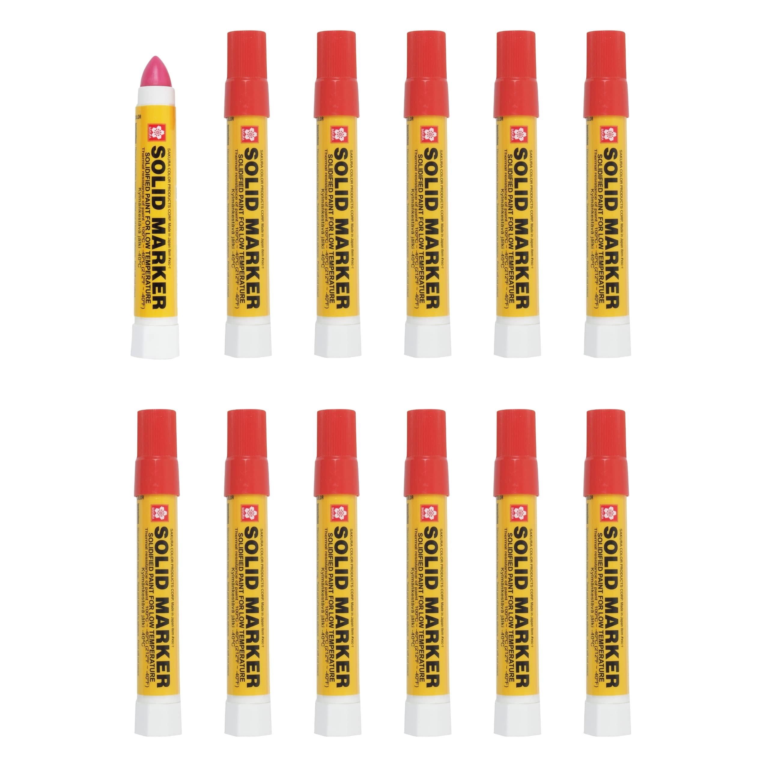 Sakura Solid Paint Markers with Twist Up Tip - Low Temperature Permanent Marker Pens - Window, Wood, & Glass Marker - Red Paint - 12 Pack