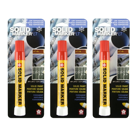 Sakura Solid Paint Markers with Twist Up Tip - Low Temperature Permanent Marker Pens - Window, Wood, & Glass Marker - Red Paint - 3 Pack