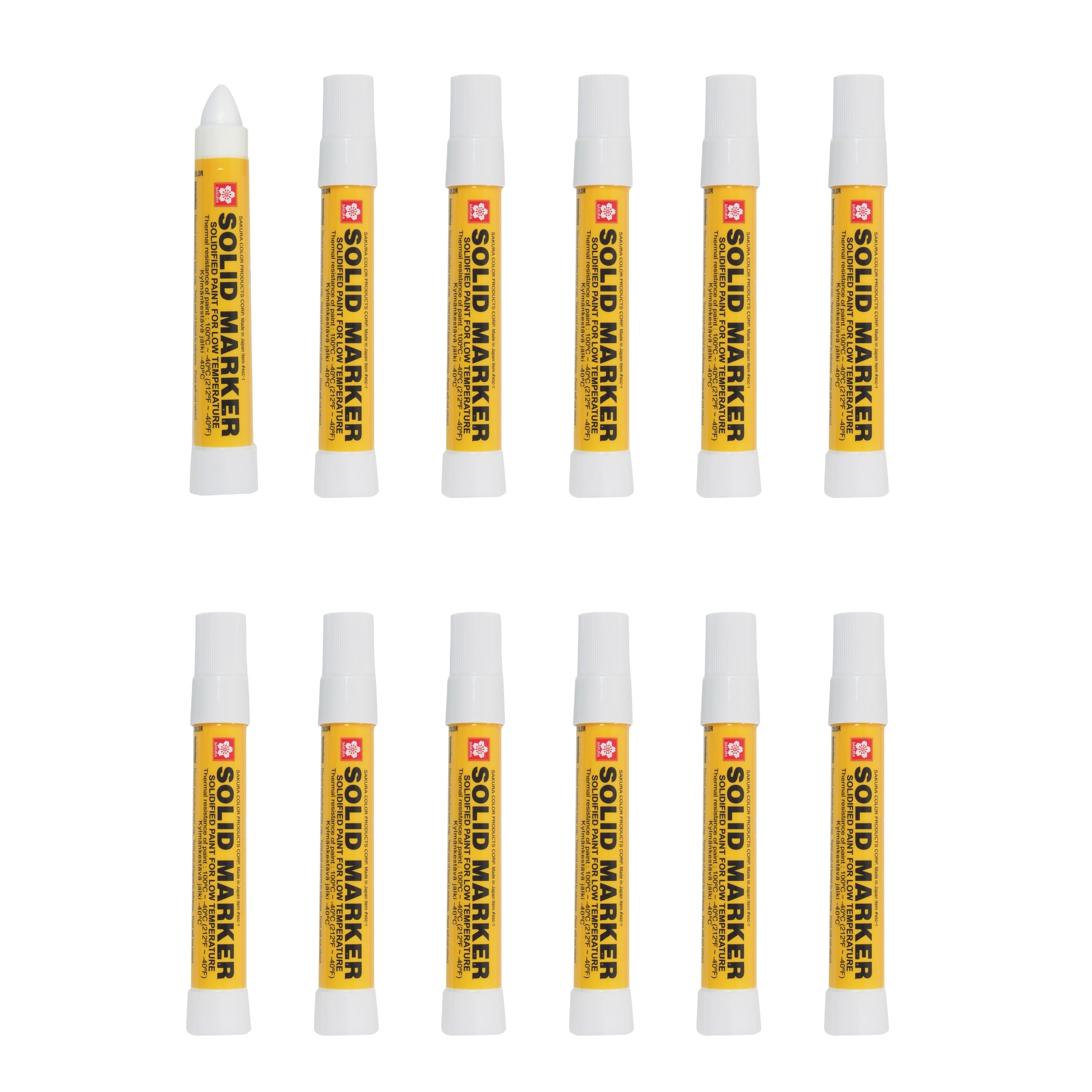 Sakura Solid Paint Markers with Twist Up Tip - Low Temperature Permanent Marker Pens - Window, Wood, & Glass Marker - White Paint - 12 Pack