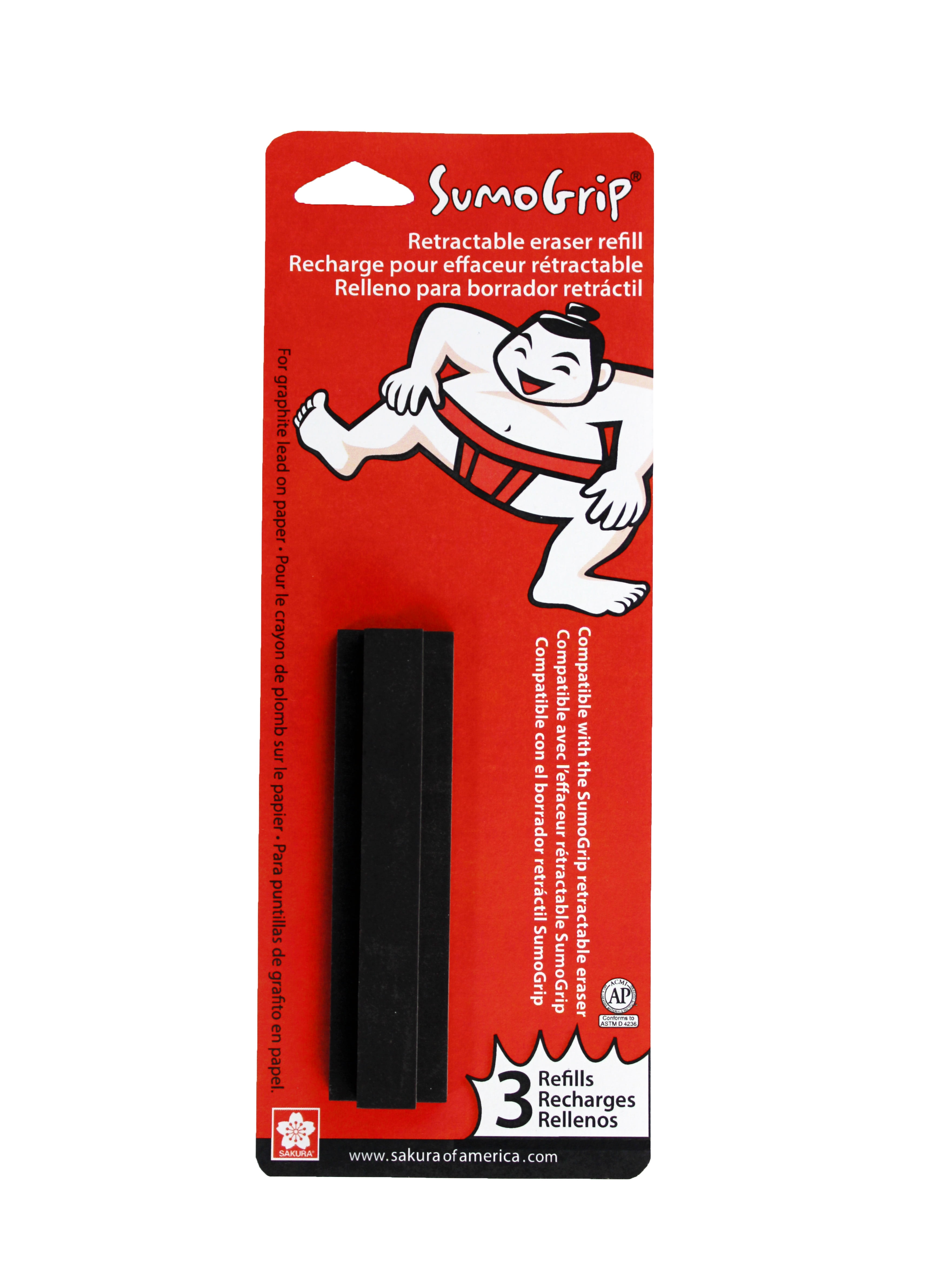 Sakura Sumo-Grip Premium Retractable Eraser Refills, 3 Count