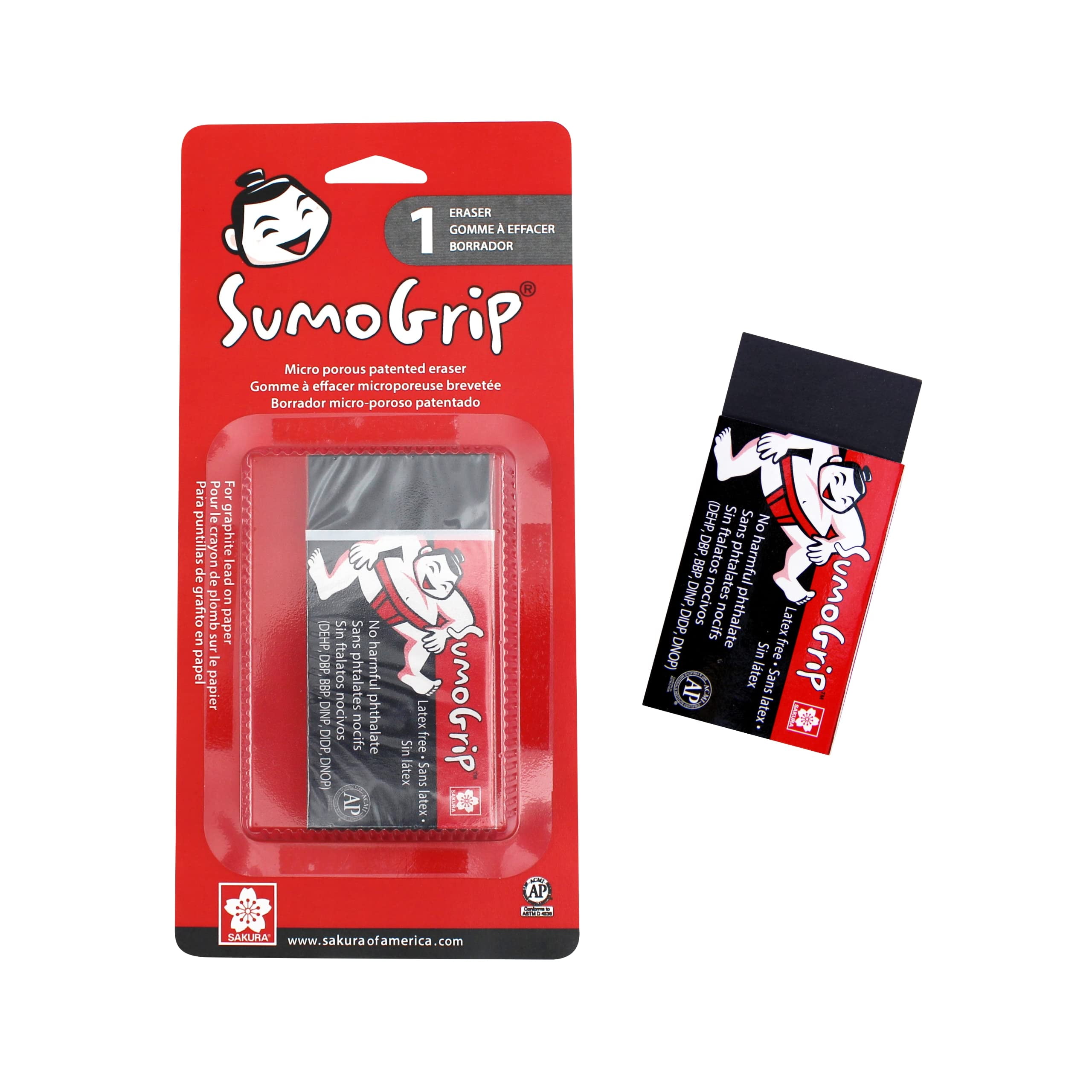 Sakura SumoGrip Block Eraser - Microporous Erasers for School, Drawing ...