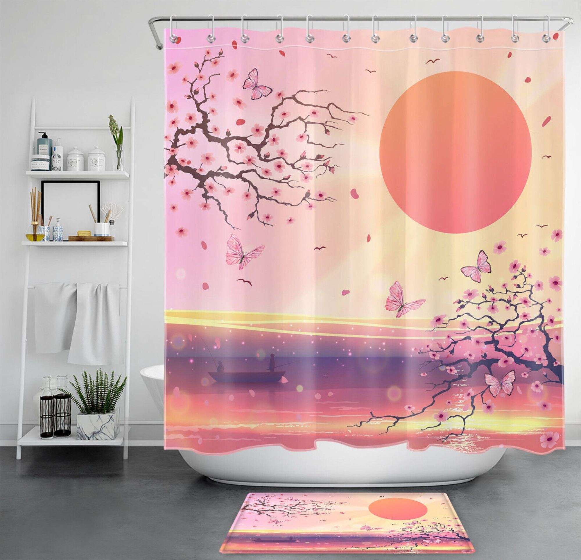 Sakura Tranquility Japanese Cherry Blossom Evening Shower Curtain