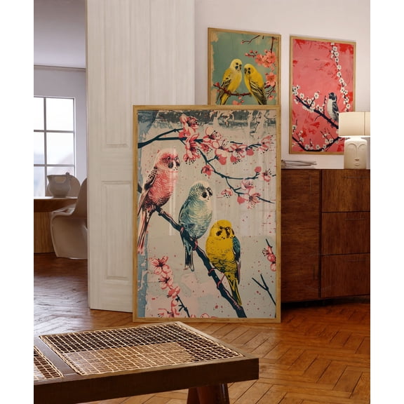 Sakura Tree Bird Print Vintage Japanese Wall Art, Unframed Paper Print