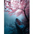 thumbnail image 1 of Sakura Tree Boat Mist Lake Canvas Print Wall Art for Living Room Bedroom Office Hallway Cafe Hotel Restaurant Decor, 1 of 8