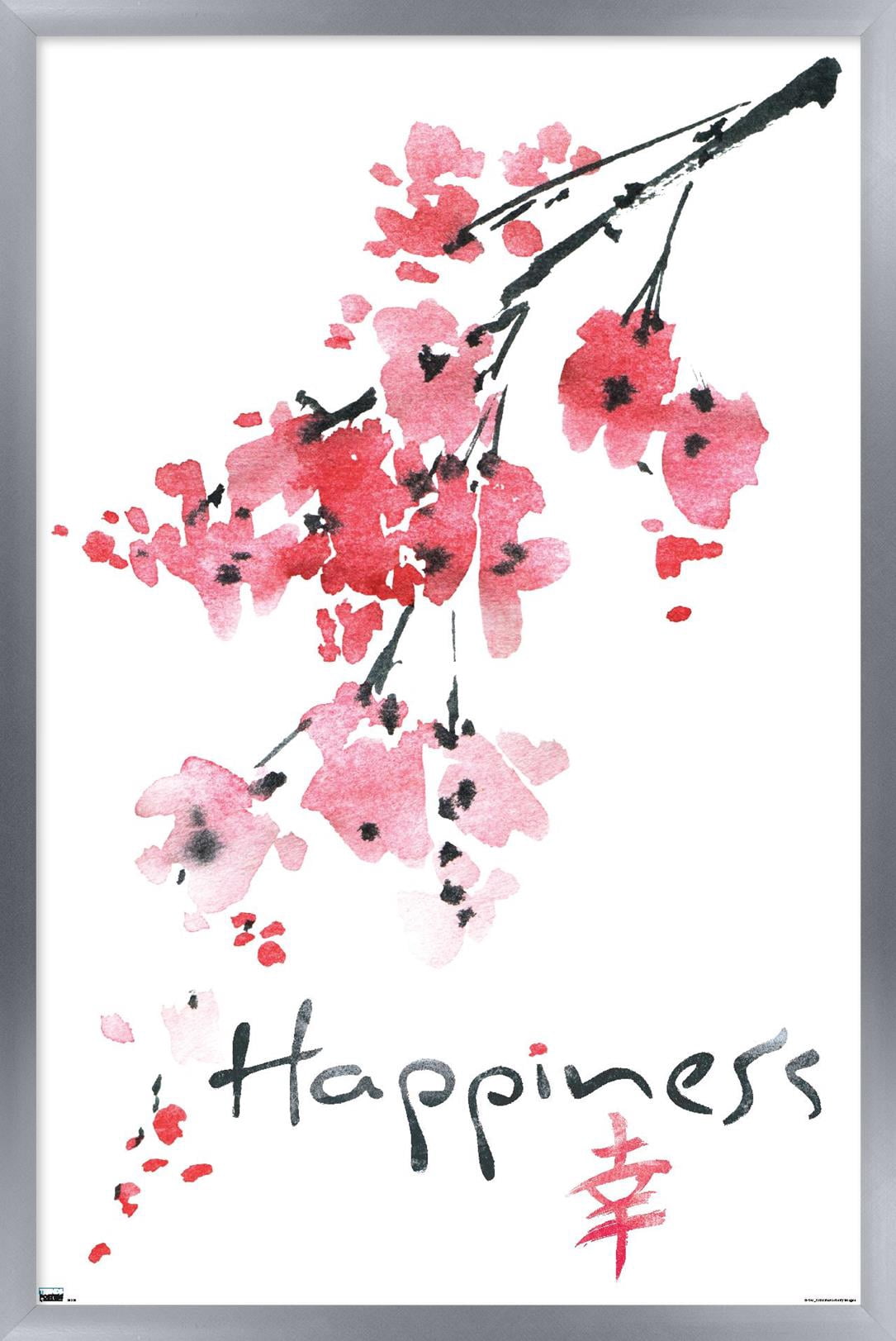 Sakura Tree - Happiness Wall Poster, 22.375" x 34", Framed