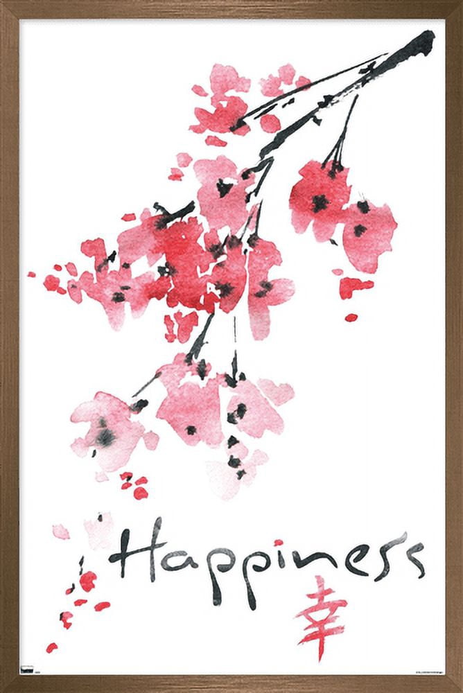 Sakura Tree - Happiness Wall Poster, 22.375" x 34", Framed