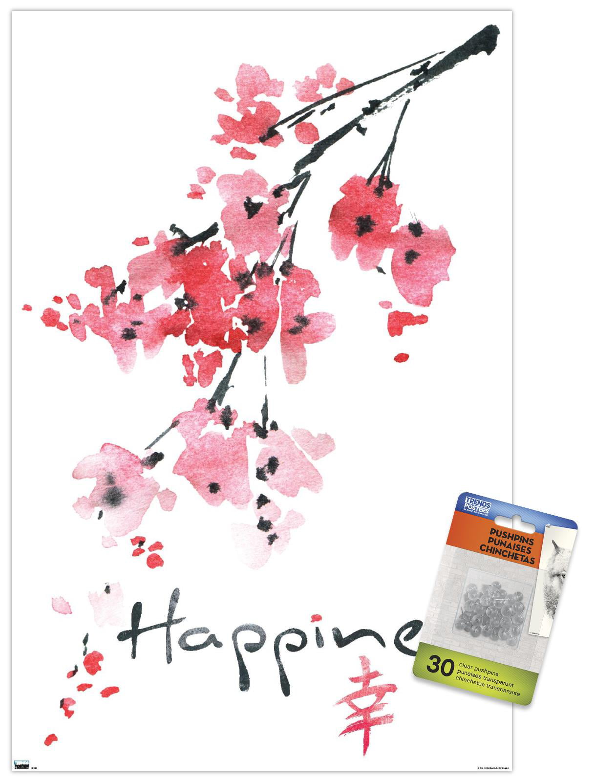 Sakura Tree - Happiness Wall Poster with Pushpins, 14.725" x 22.375"