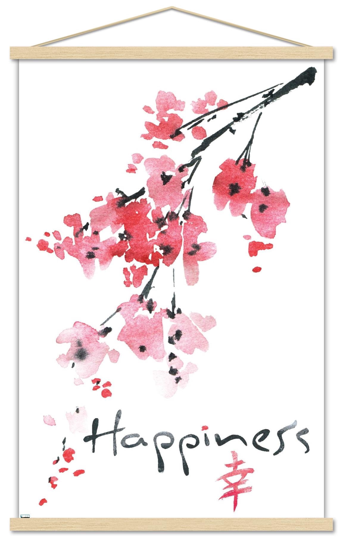 Sakura Tree - Happiness Wall Poster with Wooden Magnetic Frame, 22.375" x 34"