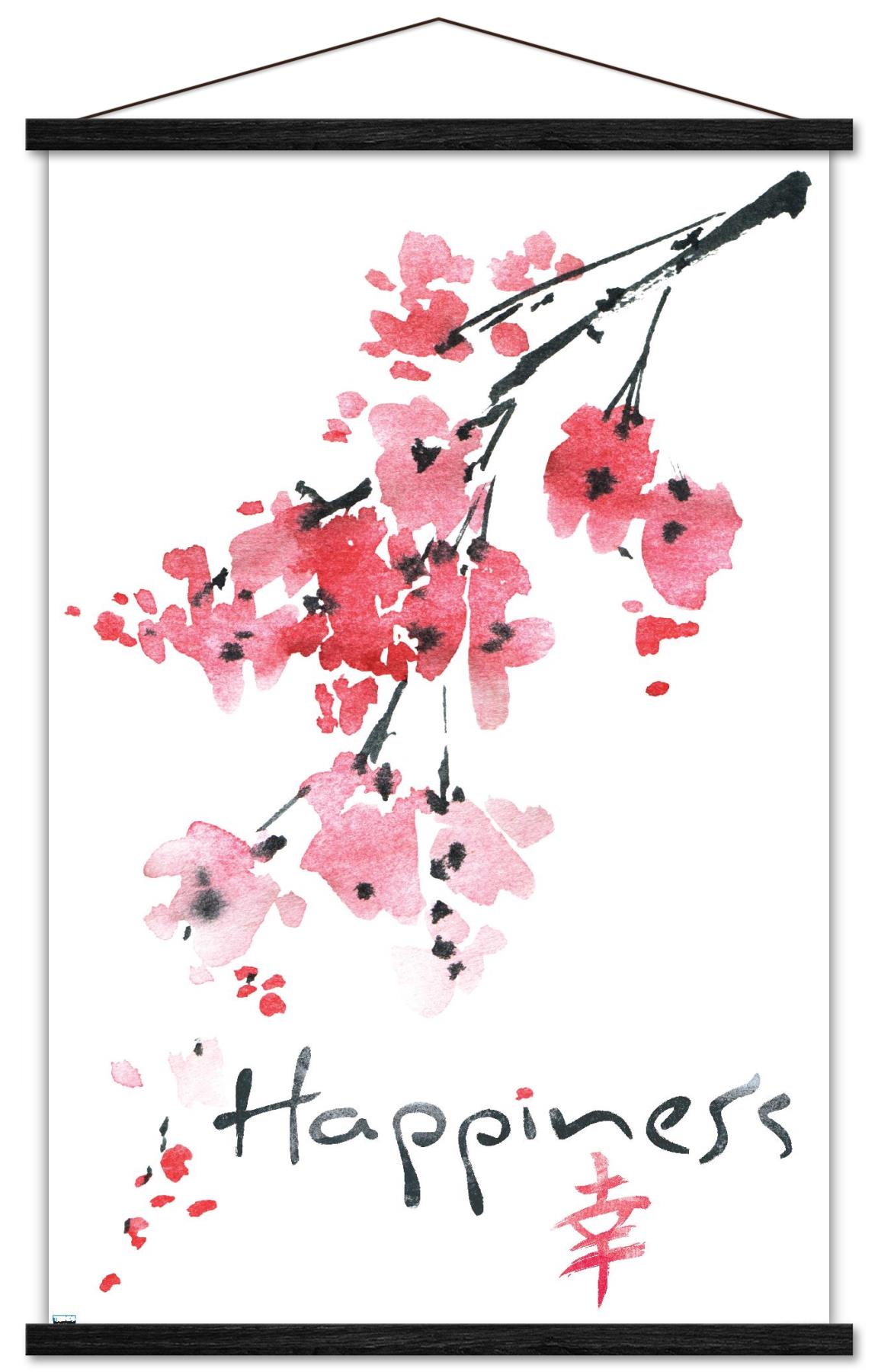 Sakura Tree - Happiness Wall Poster with Magnetic Frame, 22.375" x 34"