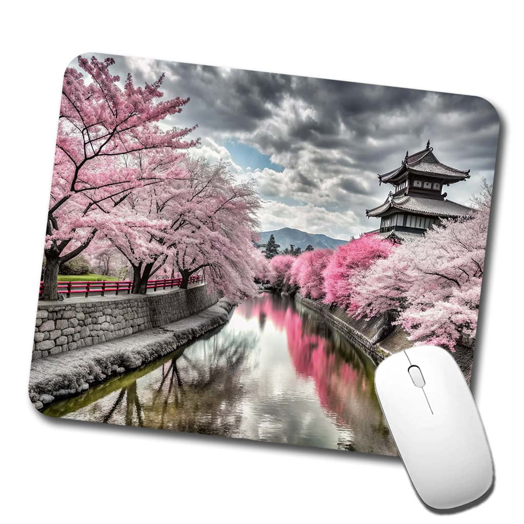 Tree Mouse Gaming Sakura Trees Along River Japanese Scene Mouse Pad Low Profile Gaming ...