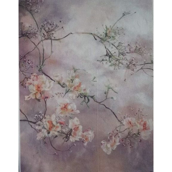 Sakura Twilight Designer Printed AIDA Fabric. Canvas for embroidery with an applied background KF-1110A