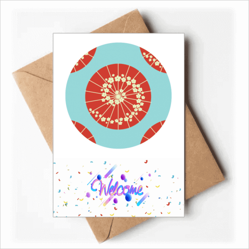 Sakura Umbrella Flowers Pattern Japan Welcome Back Greeting Cards Envelopes Blank
