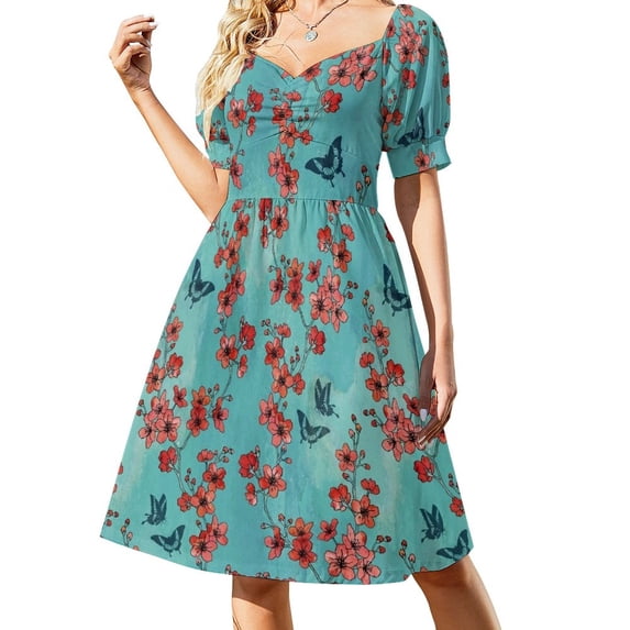 Sakura butterflies in turquoise Sleeveless Dress women evening dress long dress women women party dresses