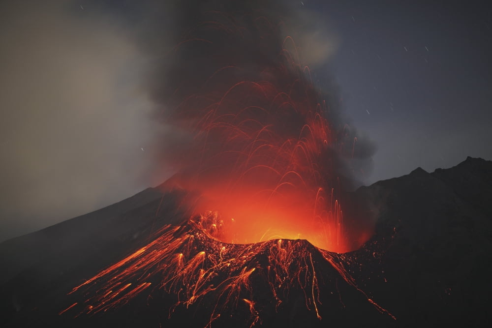Sakurajima eruption Kagoshima Japan Canvas Art - Martin RietzeStocktrek Images (34 x 23)