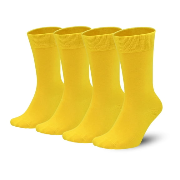 Sakusock Men's Colorful Combed Cotton Crew Socks – Dress Neon Vivid Color Sport Crazy Fashion Socks 4-PACK (7-10, Yellow)
