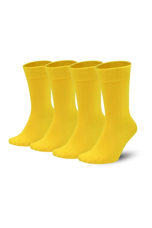 Men's Colorful Combed Cotton Crew Socks – Dress Neon Vivid Color Sport Crazy Fashion Socks 4-PACK (7-10, Yellow)