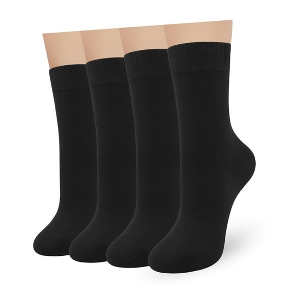 Sakusock Women's Combed Cotton Crew Casual Socks, 4 Pack, Black