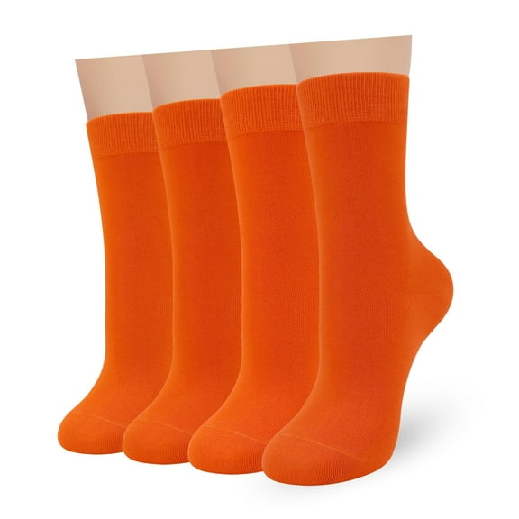 Sakusock Women's Combed Cotton Crew Casual Socks, 4 Pack, Orange