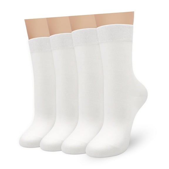Sakusock Women's Combed Cotton Crew Casual Socks, 4 Pack, White