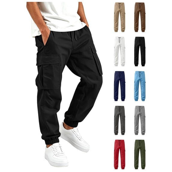 Sakuulaan Boys Cargo Jogger Pants Elastic Drawstring Waist Multi Pockets Relaxed Fit Casual Trousers 5-15 Years