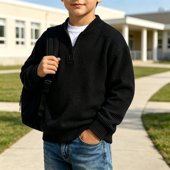 Sakuulaan Boys Sweatshirts Quarter Zip Mock Neck Knit Casual Long Sleeve Fall Tops