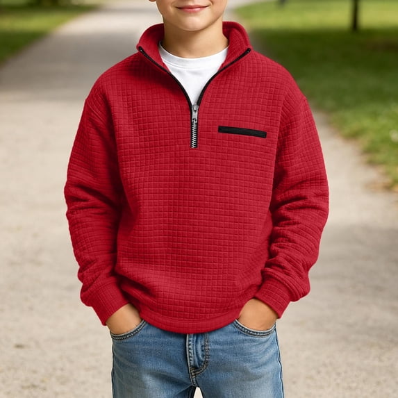 Sakuulaan Boys Quarter Zip Sweatshirt Mock Neck Textured Knit Casual Long Sleeve Jacket