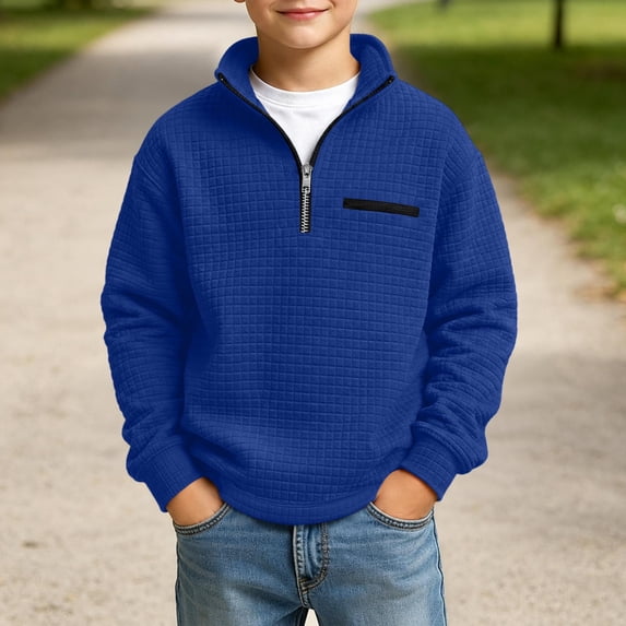 Sakuulaan Boys Quarter Zip Sweatshirt Mock Neck Textured Knit Casual Long Sleeve Jacket