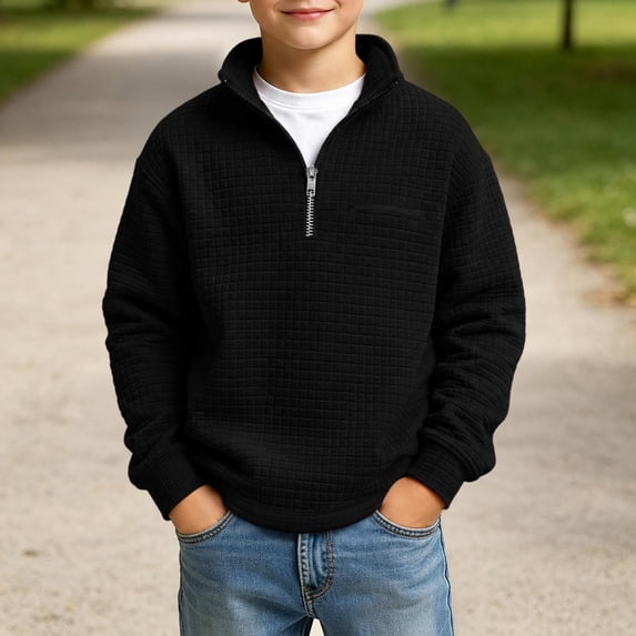 Sakuulaan Boys Quarter Zip Sweatshirt Mock Neck Textured Knit Casual Long Sleeve Jacket