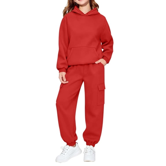 Sakuulaan Girls 2‑Piece Outfit Set, Pull‑On Hoodie Sweatshirt and Jogger Pants, Casual Tracksuit for Kids 2‑14 Years