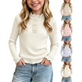 thumbnail image 1 of Sakuulaan Girls Long Sleeve Tops,Ribbed Knit Ruffle Neck Lace Button Fall Winter School Casual Shirt, 1 of 6