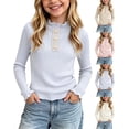 thumbnail image 1 of Sakuulaan Girls Long Sleeve Tops,Ribbed Knit Ruffle Neck Lace Button Fall Winter School Casual Shirt, 1 of 6
