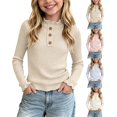 thumbnail image 1 of Sakuulaan Girls Long Sleeve Tops,Ribbed Knit Ruffle Neck Lace Button Fall Winter School Casual Shirt, 1 of 6