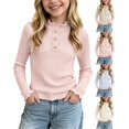 thumbnail image 1 of Sakuulaan Girls Long Sleeve Tops,Ribbed Knit Ruffle Neck Lace Button Fall Winter School Casual Shirt, 1 of 6