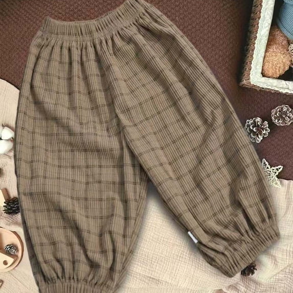 Sakuulaan Kids Plaid Pants Elastic Waist Cuffs Loose Casual Trousers 0-12 Years