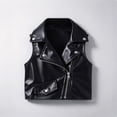 thumbnail image 1 of Sakuulaan Kids Vest Faux Leather Boys Girls Motorcycle Biker Sleeveless Zip Up Waistcoat, 1 of 8