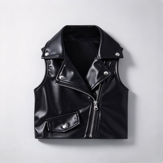 Sakuulaan Kids Vest Faux Leather Boys Girls Motorcycle Biker Sleeveless Zip Up Waistcoat