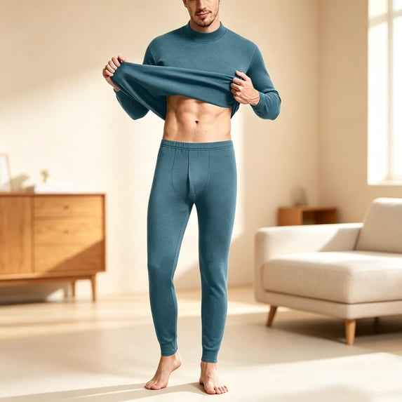 Sakuulaan Men's Thermal Underwear Set, Winter Warm Top and Bottom with Fleece Lined