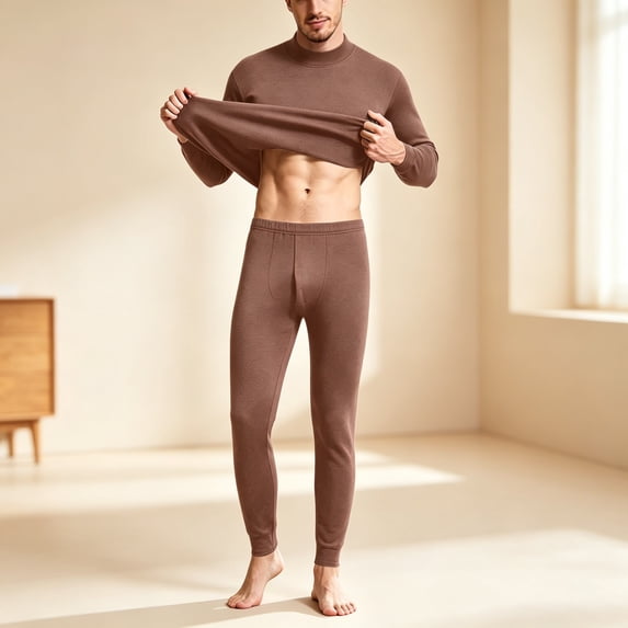 Sakuulaan Men's Thermal Underwear Set, Winter Warm Top and Bottom with Fleece Lined
