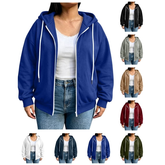 Sakuulaan Womens Plus Size Hoodie Zip Up Fleece Sweatshirt Long Sleeve Casual Cardigan Jacket