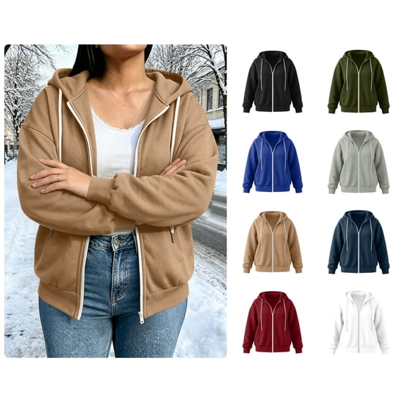 Sakuulaan Womens Plus Size Hoodie Zip Up Fleece Sweatshirt Long Sleeve Casual Cardigan Jacket