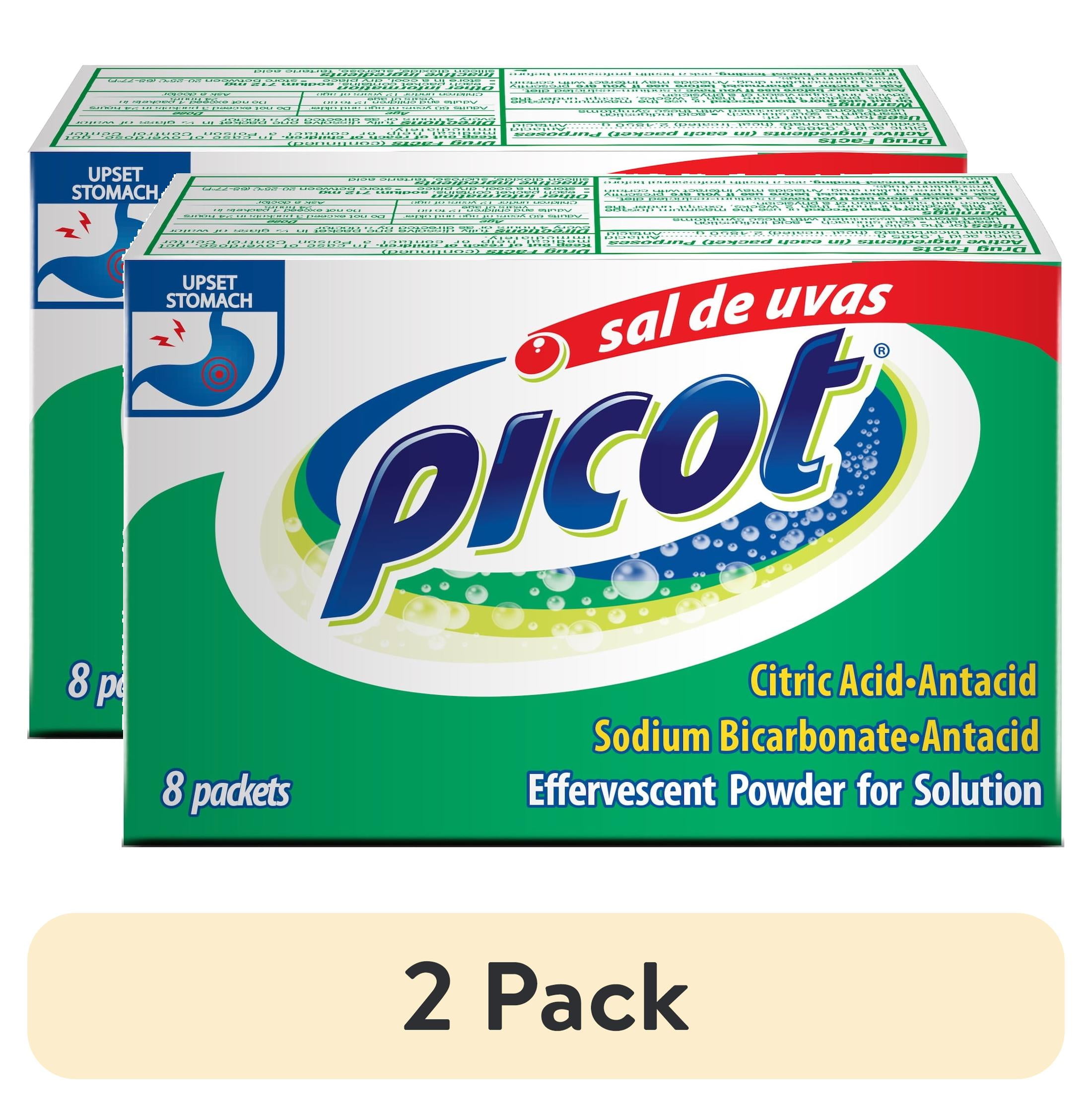 (2 pack) Sal de Uvas Picot, over-the-Counter Effervescent Powder Solution, for Indigestion, Antacid, 8 Count
