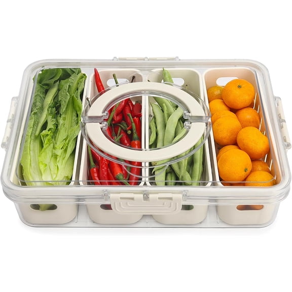 Salad Bar Containers for Fridge with Lid and Handle, Fruit Storage Containers with 4 Removable Colanders, Berry Box Fresh Produce Saver for Fruit, Veggie, Refrigerator, Kitchen, Picnic