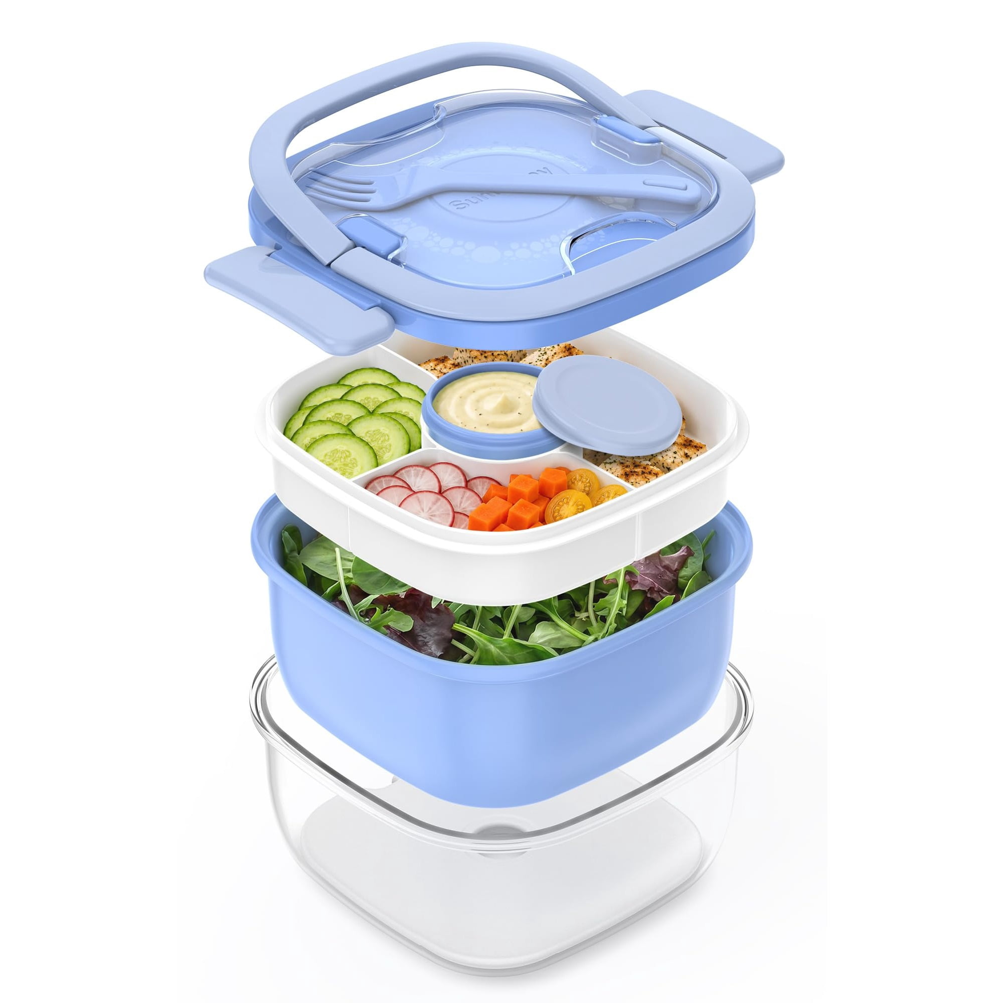 Salad Container, 54oz Large Capacity Meal Prep Lunch Box with Removable ...