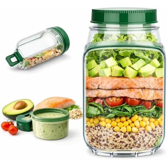 Salad Container with Dressing Cup, Leak-Proof Meal Prep Jar