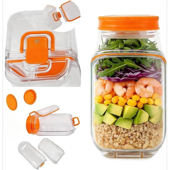 Salad Container with Dressing Cup, Plastic Lunch Jar, Leakproof Shaker