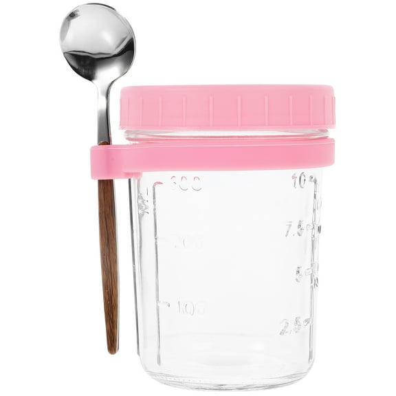 Salad Containers Fruit Overnight Oats Glass Mason Jar with Lid Spoon Sealed Cup Dessert Bowl Oatmeal Soda Lime
