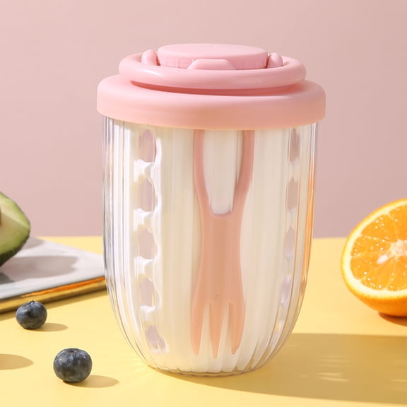 Salad Cup Double Layer Drain Structure With Matching Fork,Leakproof Sealed Container Food Safe Portable Lunch Accessory For Fruit And Fresh Meals(Pink)