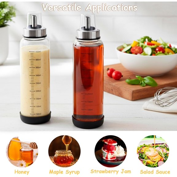 Salad Dressing Container Glass,2Pack Leakproof Salad Jar with Lid and Tags,17 Ounce Homemade Dressing Shaker Bottle for Meal Prep, Portable Glass Shaker Bottle for Lunch or Travel