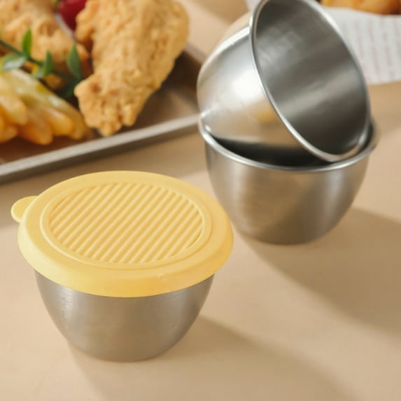 Salad Dressing Container, Leakproof Sauce Container, Reusable Stainless Steel Small Condiment Cups with Lid for Lunch Box, Picnics, and Travel, 2.7 Ounce